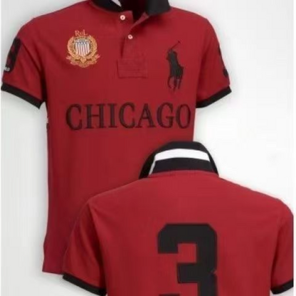 PPC1  Summer American city short sleeved top popular polo shirt men's lapel embroidered casual plus size