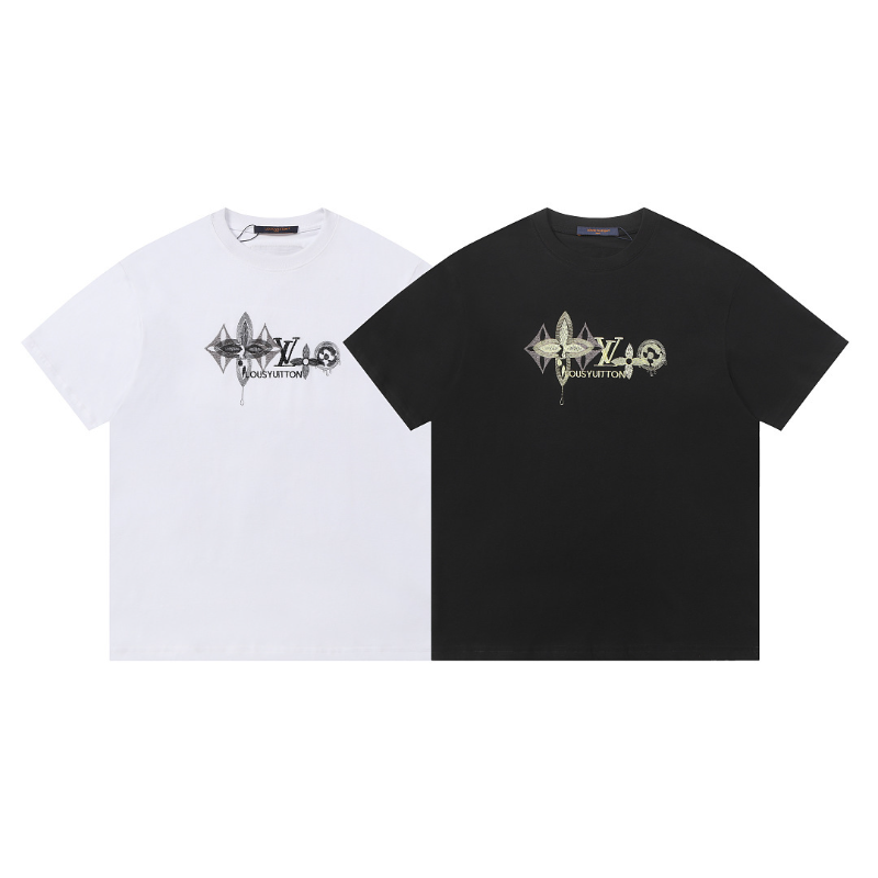 LVC158 High quality men's short sleeved heavy-duty embroidered T-shirt, pure cotton top Clothing