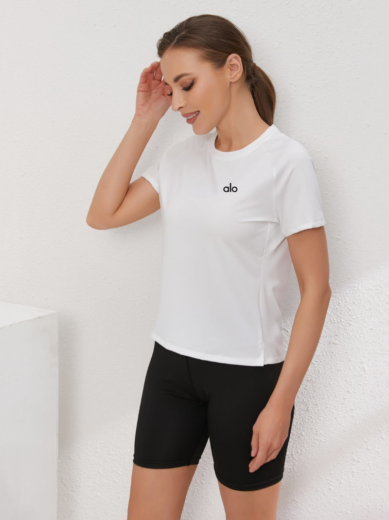 zalo2148  Women's short sleeved round neck split hem slimming and slimming, quick drying running and fitness clothing