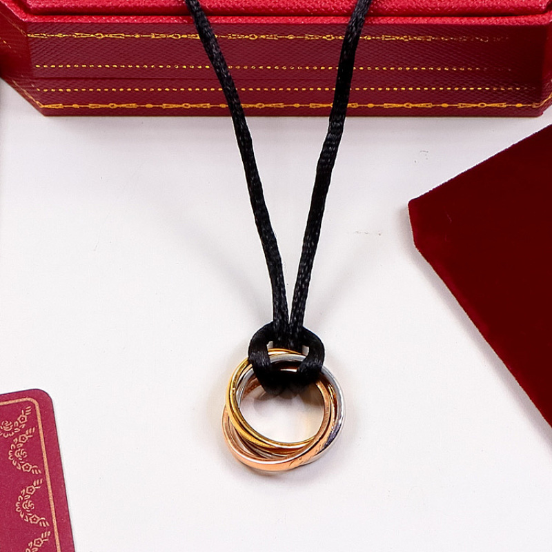CAN38 Classic Three Ring Necklace for Men and Women, Couple's Necklace, Stainless Steel Gilded Jewelry