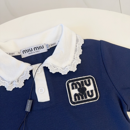 TMIUC2 New girls' summer cotton collar top+cotton shorts set Clothing