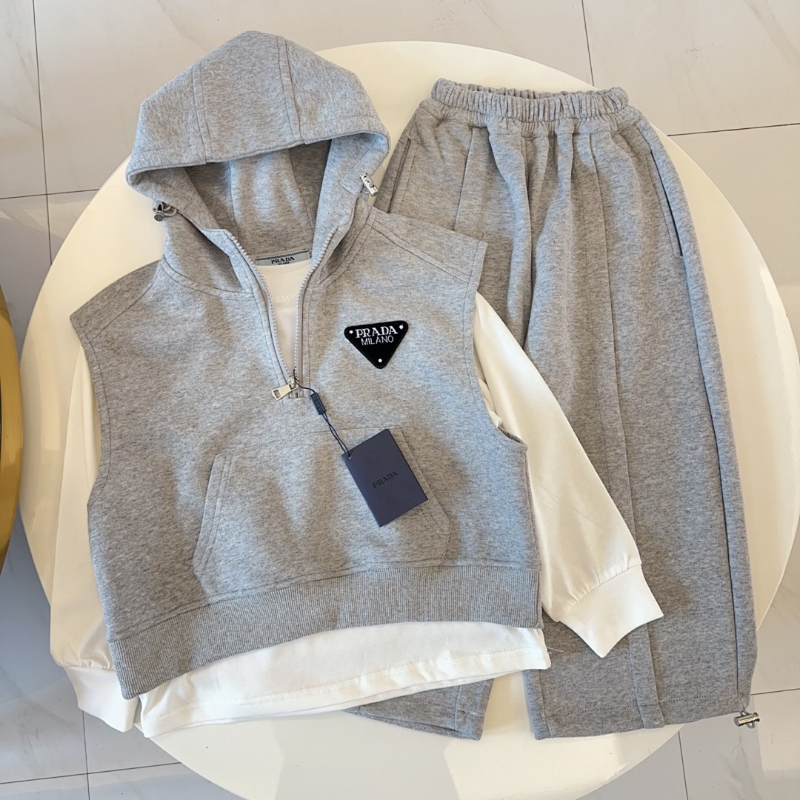 TMOC1 New Spring and Autumn Cotton Set for Boys and Girls, Long Sleeve+Pants+Hooded Tank Top Clothing