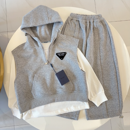 TMOC1 New Spring and Autumn Cotton Set for Boys and Girls, Long Sleeve+Pants+Hooded Tank Top Clothing