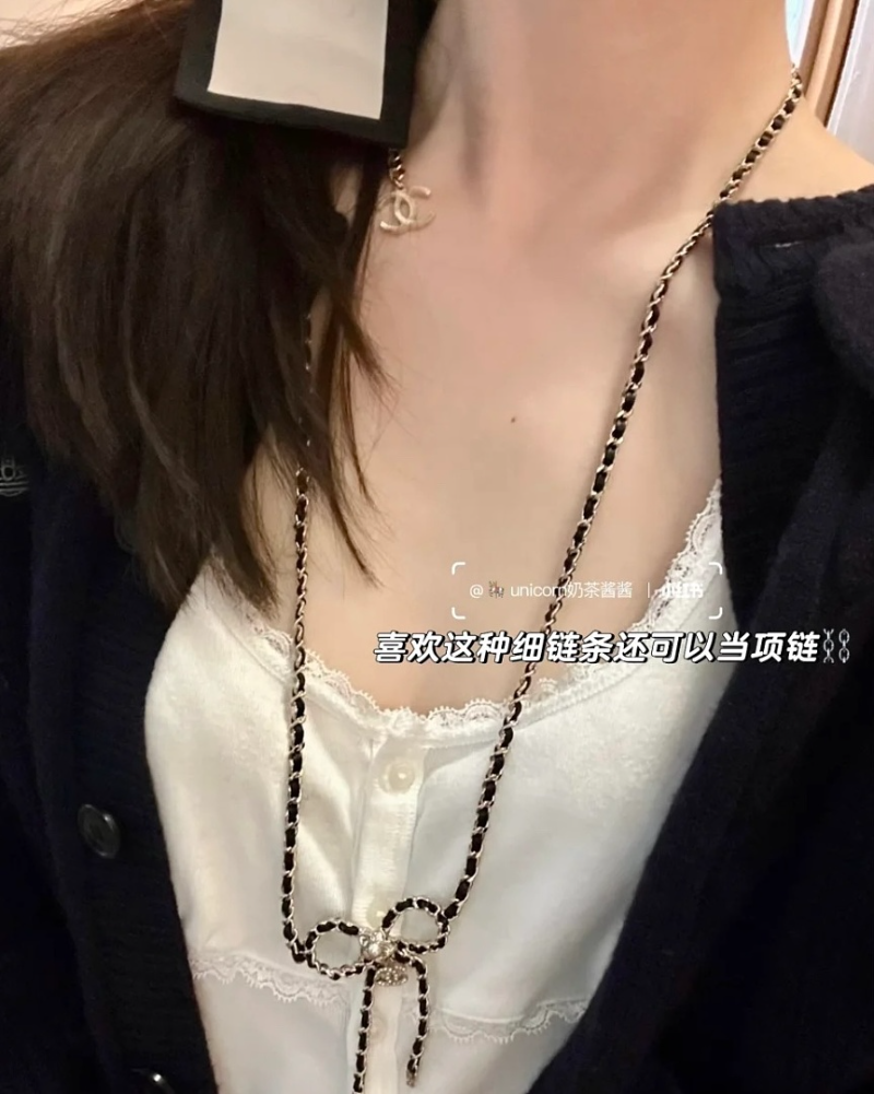 CHN119  Women's new gold double C leather chain bow waist chain/sweater chain jewelry