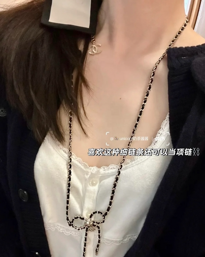 CHN119  Women's new gold double C leather chain bow waist chain/sweater chain jewelry