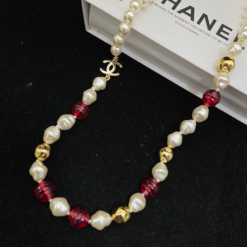 CHN113  Women's Double C Pearl Long Necklace/Sweater Chain Jewelry