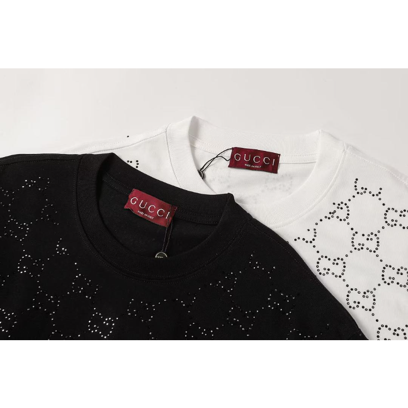 GUC01 High quality men's and women's pure cotton summer short sleeved T-shirt with diamond inlay clothing