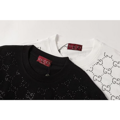 GUC01 High quality men's and women's pure cotton summer short sleeved T-shirt with diamond inlay clothing