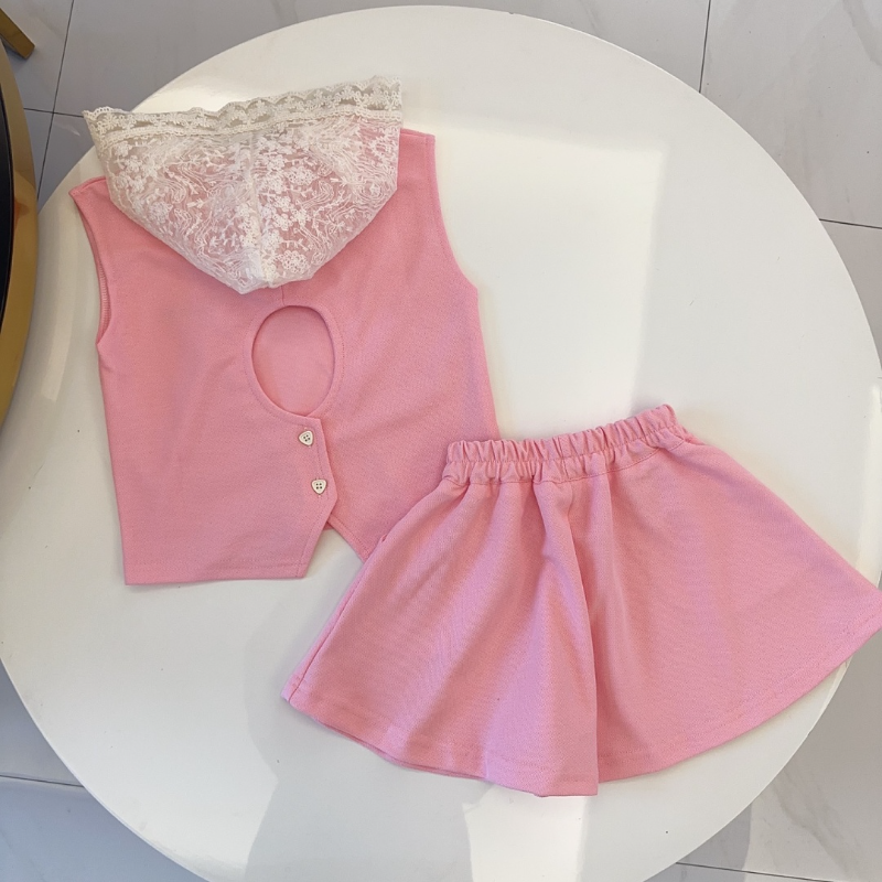 TMIUC1 New girls' summer cotton collar top+cotton shorts set Clothing