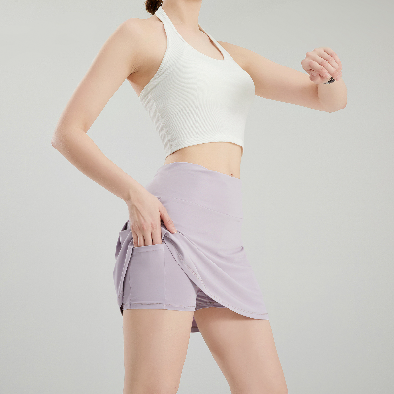 zalo3118  Women's naked training, running, fitness, yoga short skirt, anti glare double-layer quick drying tennis skirt clothing