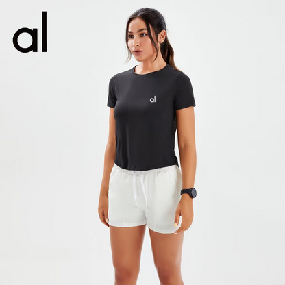 zalo2132   Women's solid color short sleeved round neck quick drying running sports yoga summer top clothing