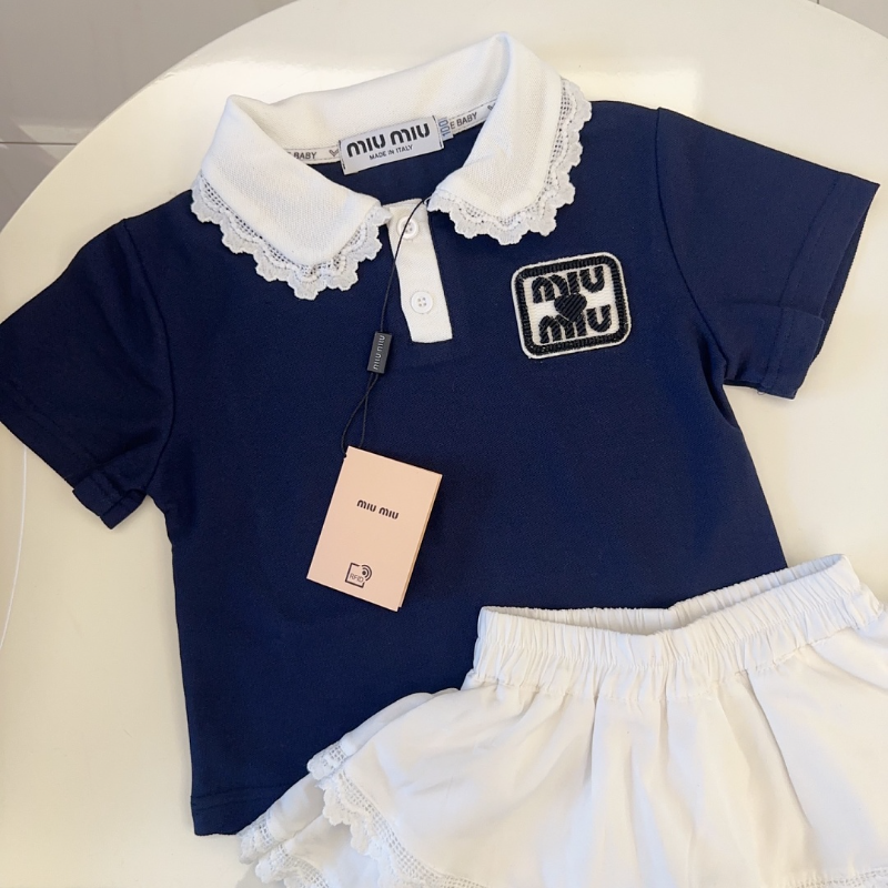 TMIUC2 New girls' summer cotton collar top+cotton shorts set Clothing