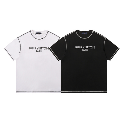 LVC165 High quality men's short sleeved heavy-duty embroidered T-shirt, pure cotton top Clothing