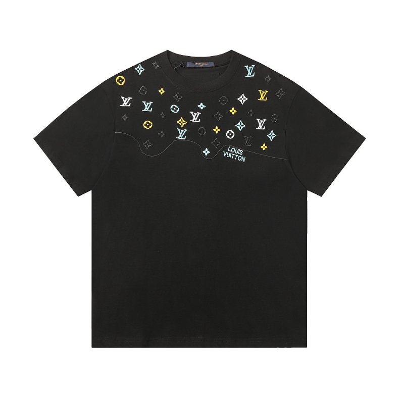 LVC159 High quality men's short sleeved heavy-duty embroidered T-shirt, pure cotton top Clothing