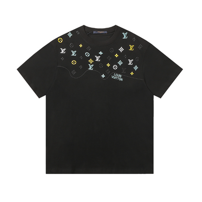 LVC159 High quality men's short sleeved heavy-duty embroidered T-shirt, pure cotton top Clothing
