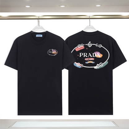 PRC32  New men's and women's summer pure cotton embroidered top T-shirt clothing