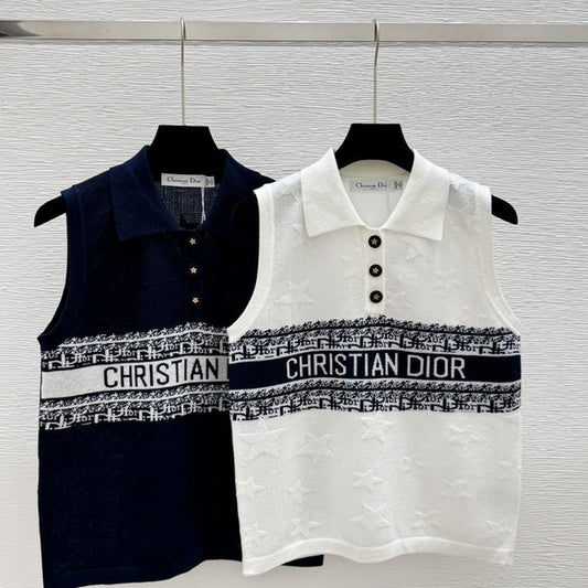 DIC114 Women's star letter lapel knitted vest clothing