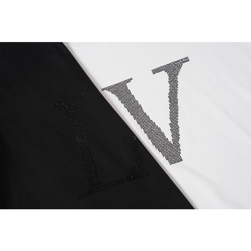 LVC055 High quality men's and women's pure cotton summer short sleeved T-shirt with diamond inlay clothing