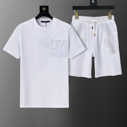 LVC121 New men's summer pure cotton short sleeved top+shorts two-piece outfit Clothing