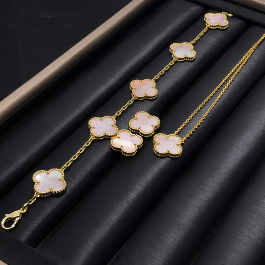 VAN66  New Women's Rose Pink Belly Earnail Bracelet, Necklace Set Jewelry