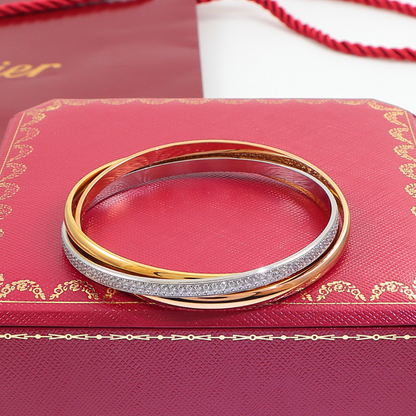 CAB59 Classic luxury three ring tricolor diamond studded bracelet women jewelry inside about 16.5cm