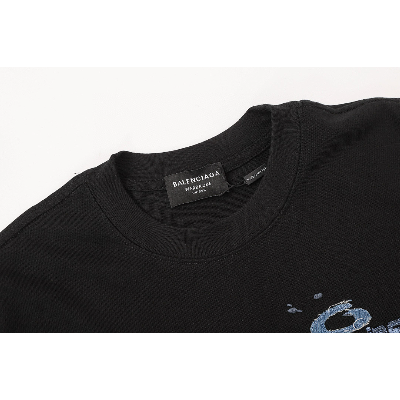 BAC40 High quality men's short sleeved heavy-duty embroidered T-shirt, pure cotton top Clothing