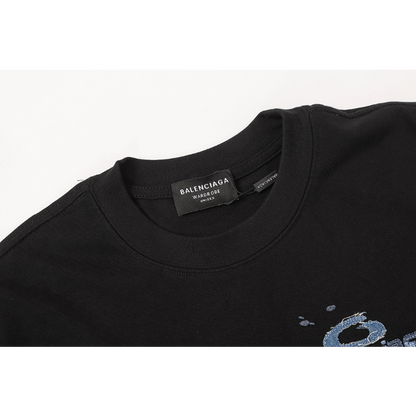 BAC40 High quality men's short sleeved heavy-duty embroidered T-shirt, pure cotton top Clothing