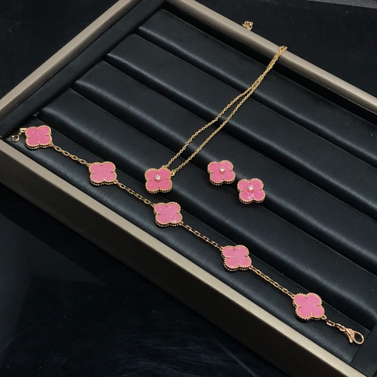 VAB60  New Women's Rose Pink Belly Earnail Bracelet, Necklace Set Jewelry