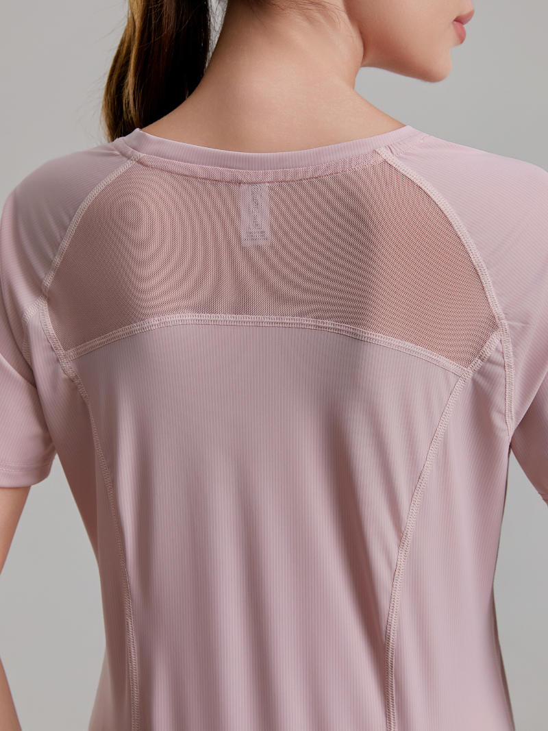 zalo2163   Women's summer clothing round neck mesh splicing refreshing and breathable quick drying clothes anti glare shorts set clothing