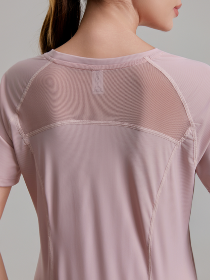 zalo2163   Women's summer clothing round neck mesh splicing refreshing and breathable quick drying clothes anti glare shorts set clothing