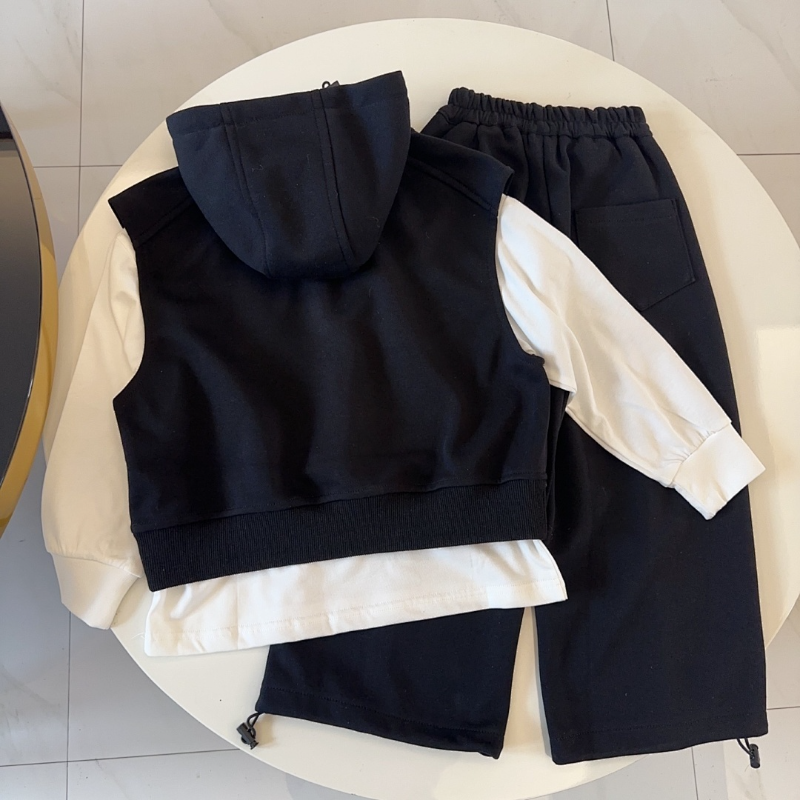 TBUC16 New Spring and Autumn Cotton Set for Boys and Girls, Long Sleeve+Pants+Hooded Tank Top Clothing