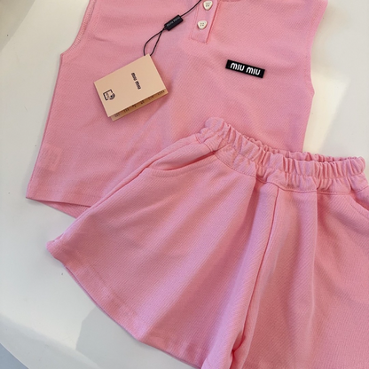 TMIUC1 New girls' summer cotton collar top+cotton shorts set Clothing