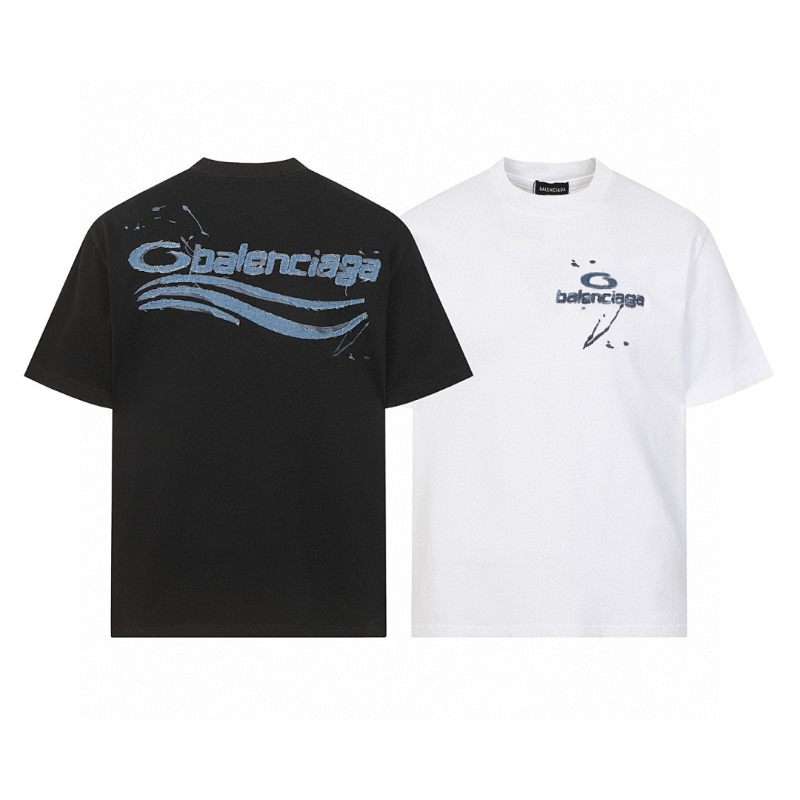 BAC40 High quality men's short sleeved heavy-duty embroidered T-shirt, pure cotton top Clothing