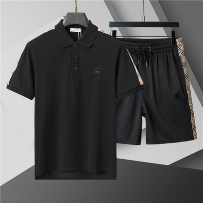 BUC010  New men's summer embroidered polo top+shorts two-piece set Clothing