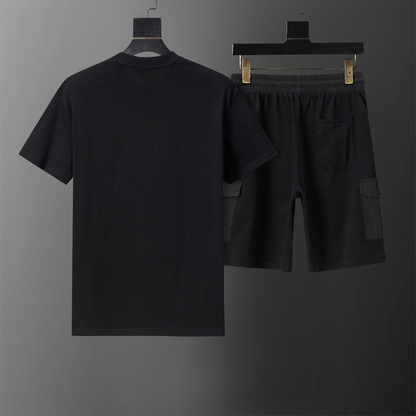 MOC044  New men's summer pure cotton polo top+shorts two-piece outfit clothing
