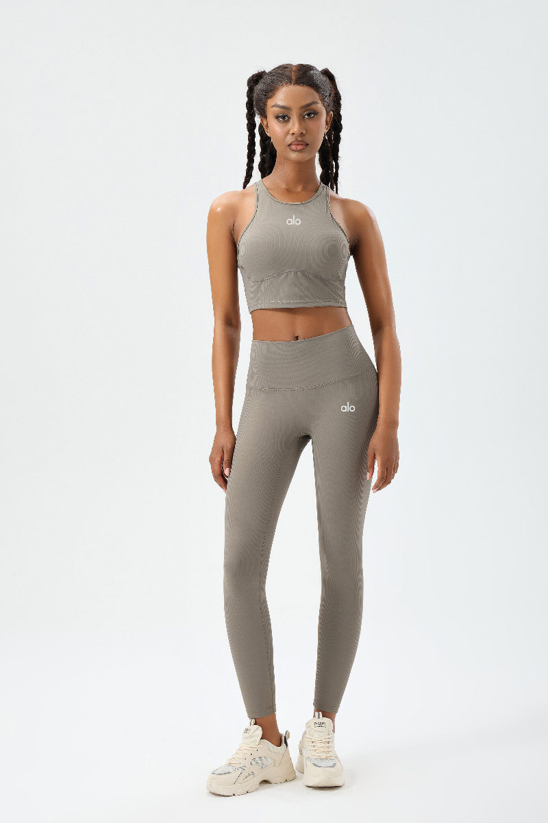 zalo5105   Women's high elastic thread running pants Pilates sports vest waist slimming yoga suit set
