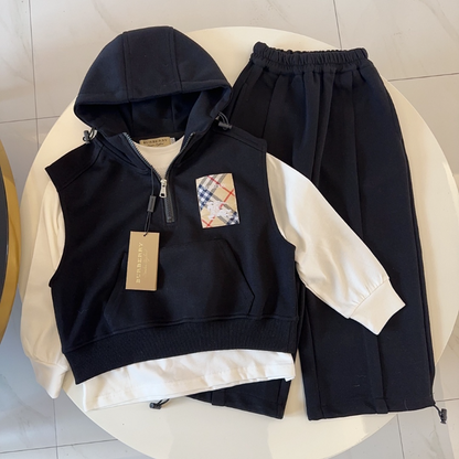 TBUC16 New Spring and Autumn Cotton Set for Boys and Girls, Long Sleeve+Pants+Hooded Tank Top Clothing