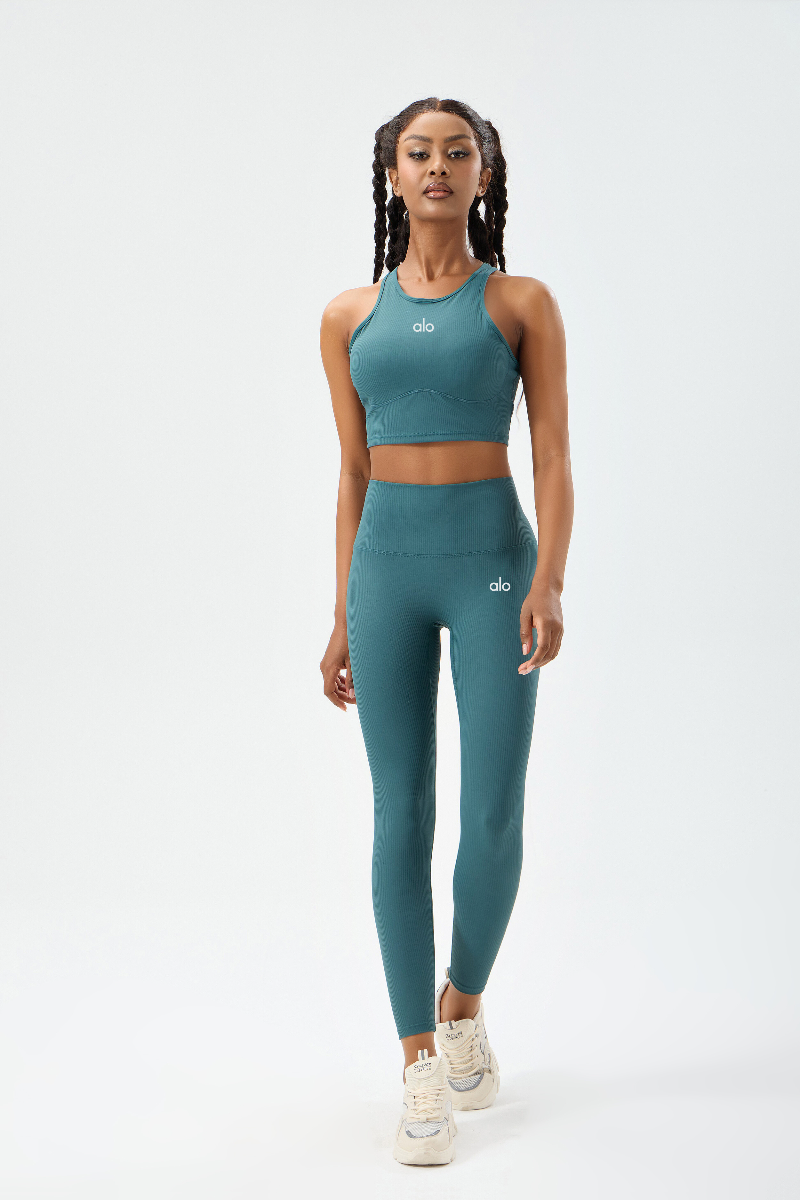 zalo5105   Women's high elastic thread running pants Pilates sports vest waist slimming yoga suit set