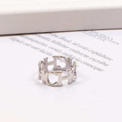 CHR37 Stainless steel large C letter ring women's jewelry