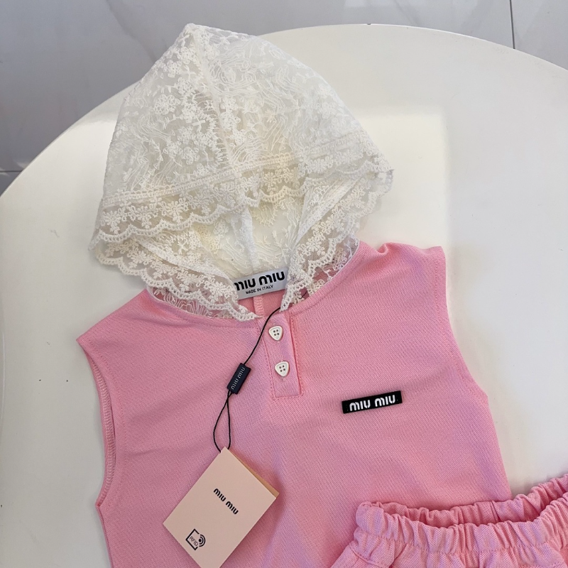 TMIUC1 New girls' summer cotton collar top+cotton shorts set Clothing