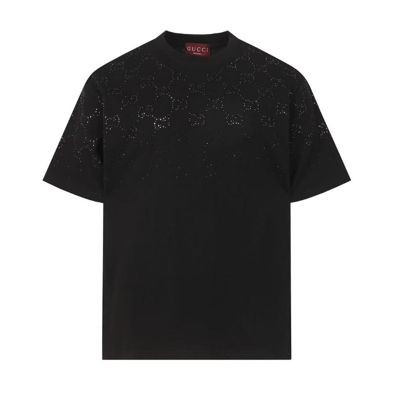 GUC01 High quality men's and women's pure cotton summer short sleeved T-shirt with diamond inlay clothing