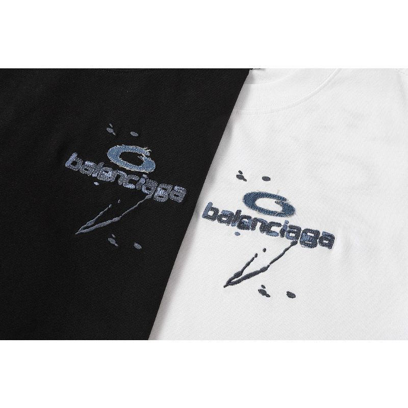 BAC40 High quality men's short sleeved heavy-duty embroidered T-shirt, pure cotton top Clothing