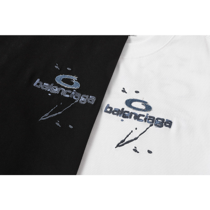 BAC40 High quality men's short sleeved heavy-duty embroidered T-shirt, pure cotton top Clothing