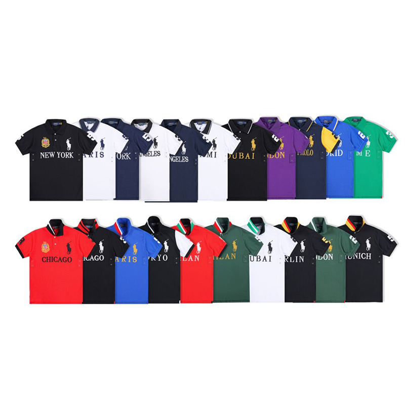 PPC1  Summer American city short sleeved top popular polo shirt men's lapel embroidered casual plus size