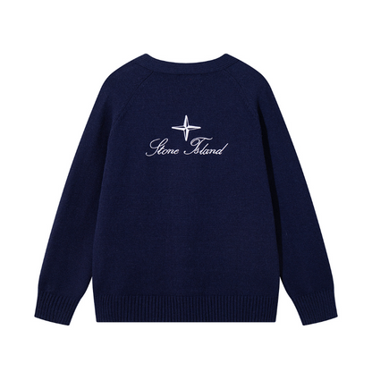 STC27 Men's and Women's V-neck Button Double Pocket Ribbed Edge Back Logo Embroidered Knitted Sweater Clothing