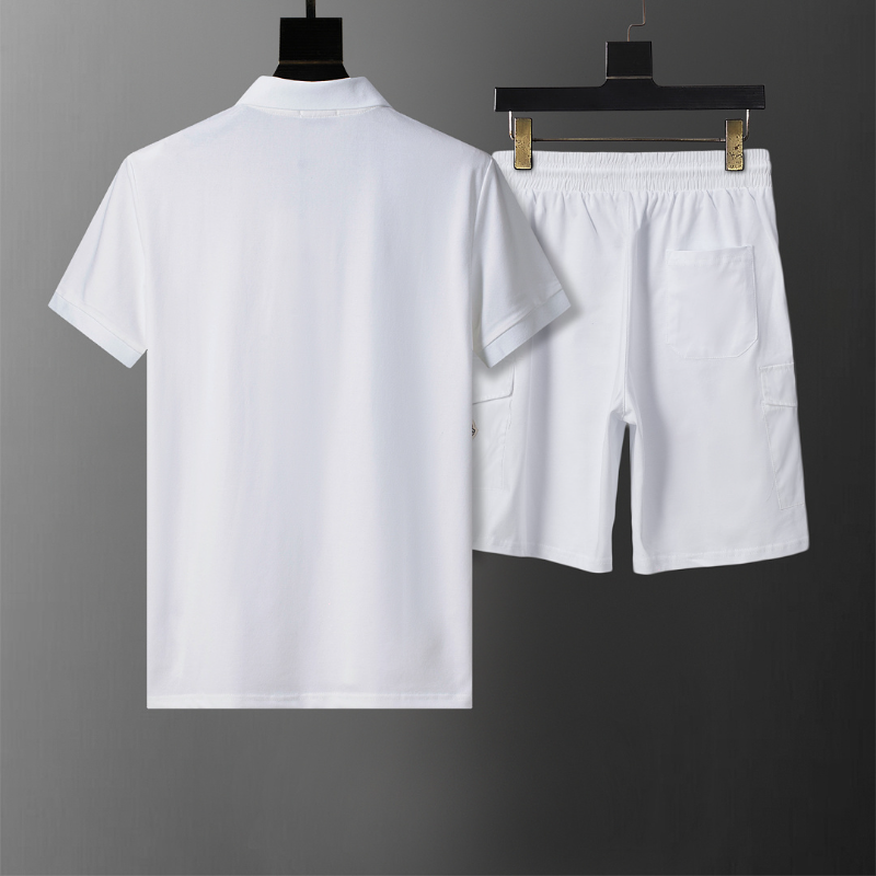 MOC045 New men's summer pure cotton polo top+shorts two-piece outfit clothing