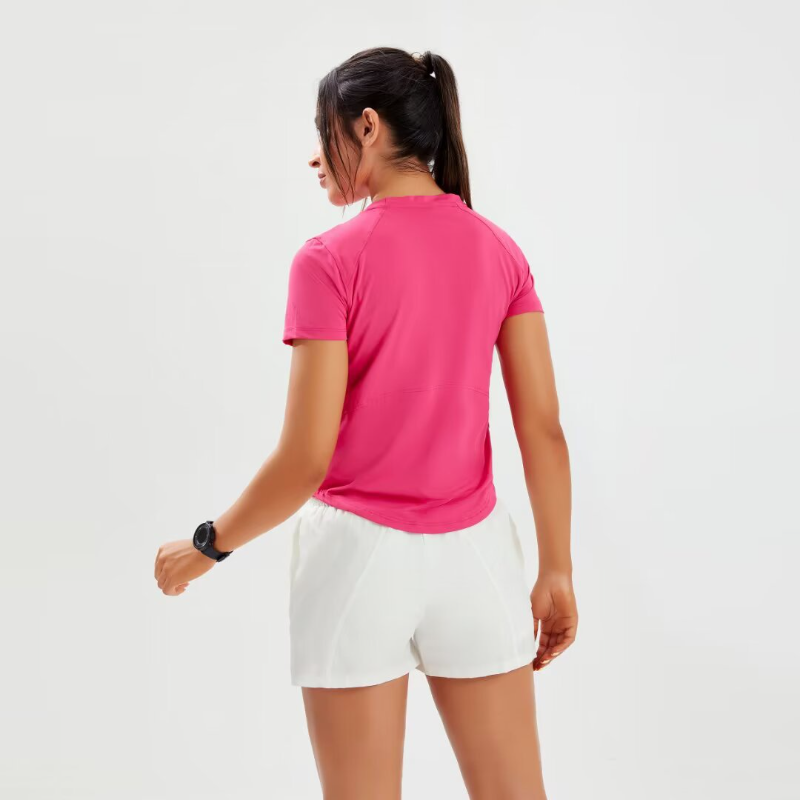 zalo2132   Women's solid color short sleeved round neck quick drying running sports yoga summer top clothing