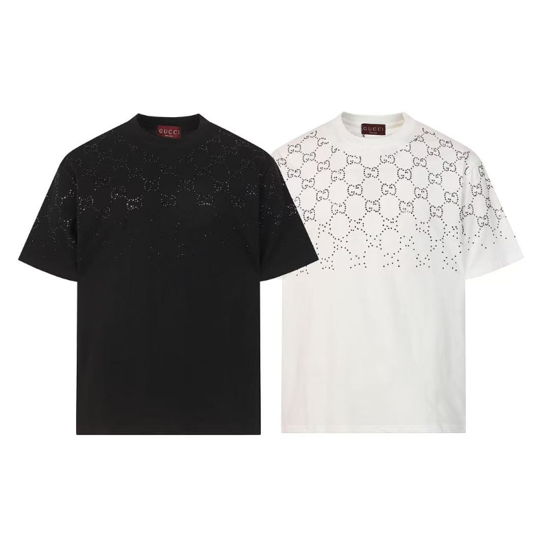 GUC01 High quality men's and women's pure cotton summer short sleeved T-shirt with diamond inlay clothing