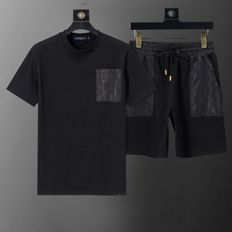 LVC121 New men's summer pure cotton short sleeved top+shorts two-piece outfit Clothing