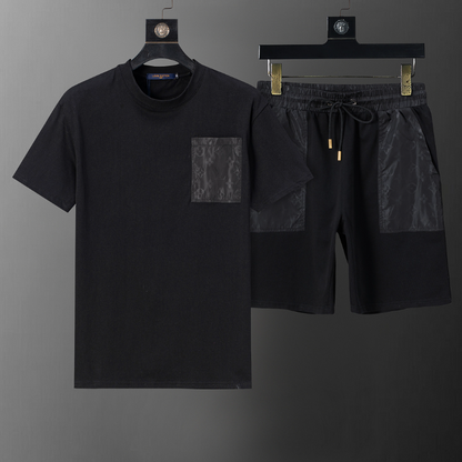 LVC121 New men's summer pure cotton short sleeved top+shorts two-piece outfit Clothing